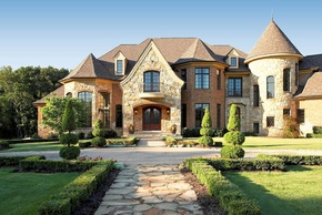 French country estate residence with stone turret.