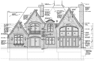 Rear elevation drawing for English Manor home design in Birmingham Michigan