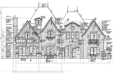 Front elevation drawing for English Manor home design in Birmingham Michigan
