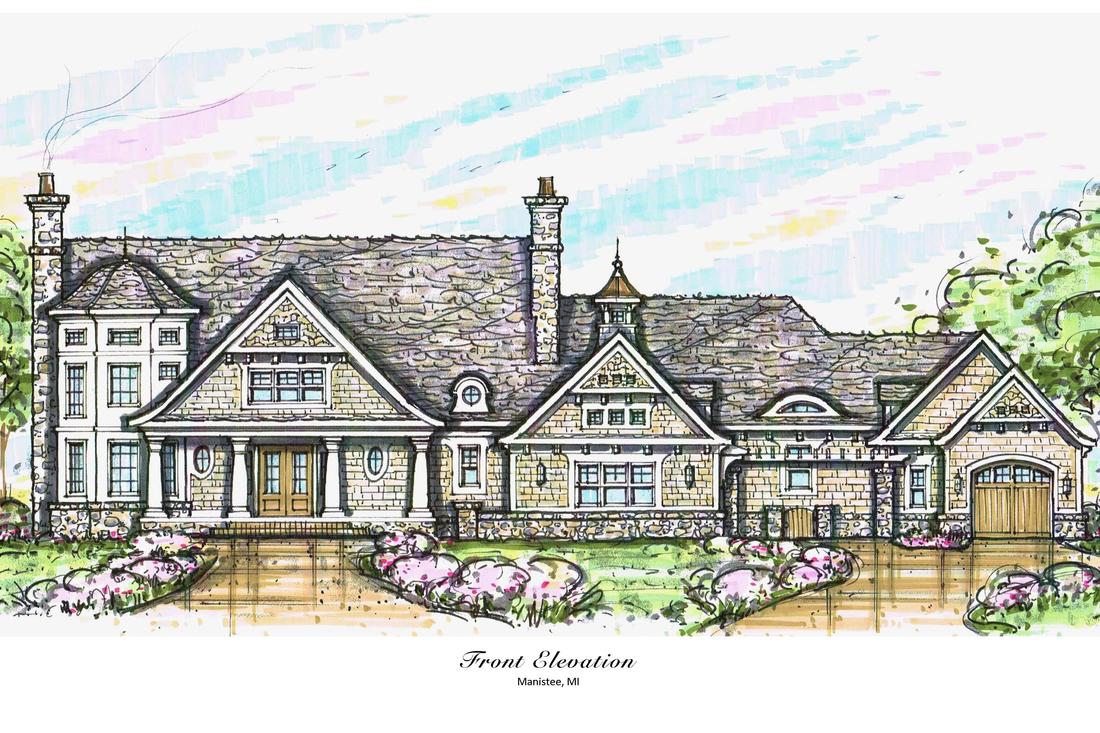 French transitional stone and stucco house with charm and character.