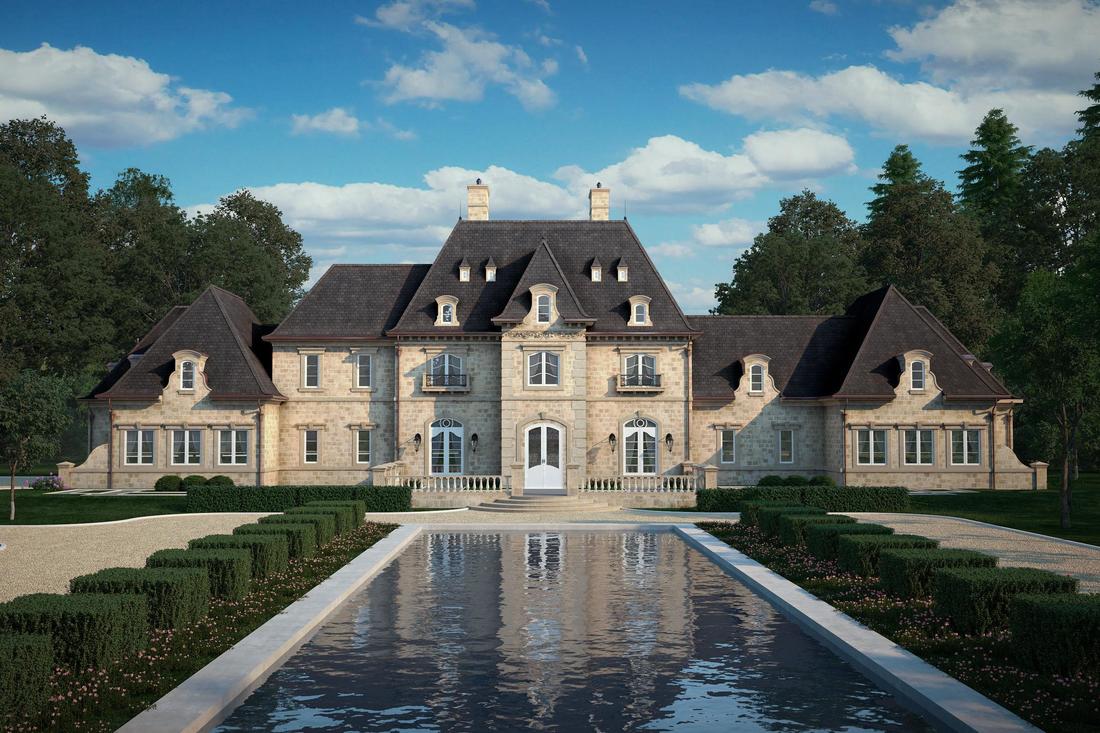 French Chateau with limestone exterior.